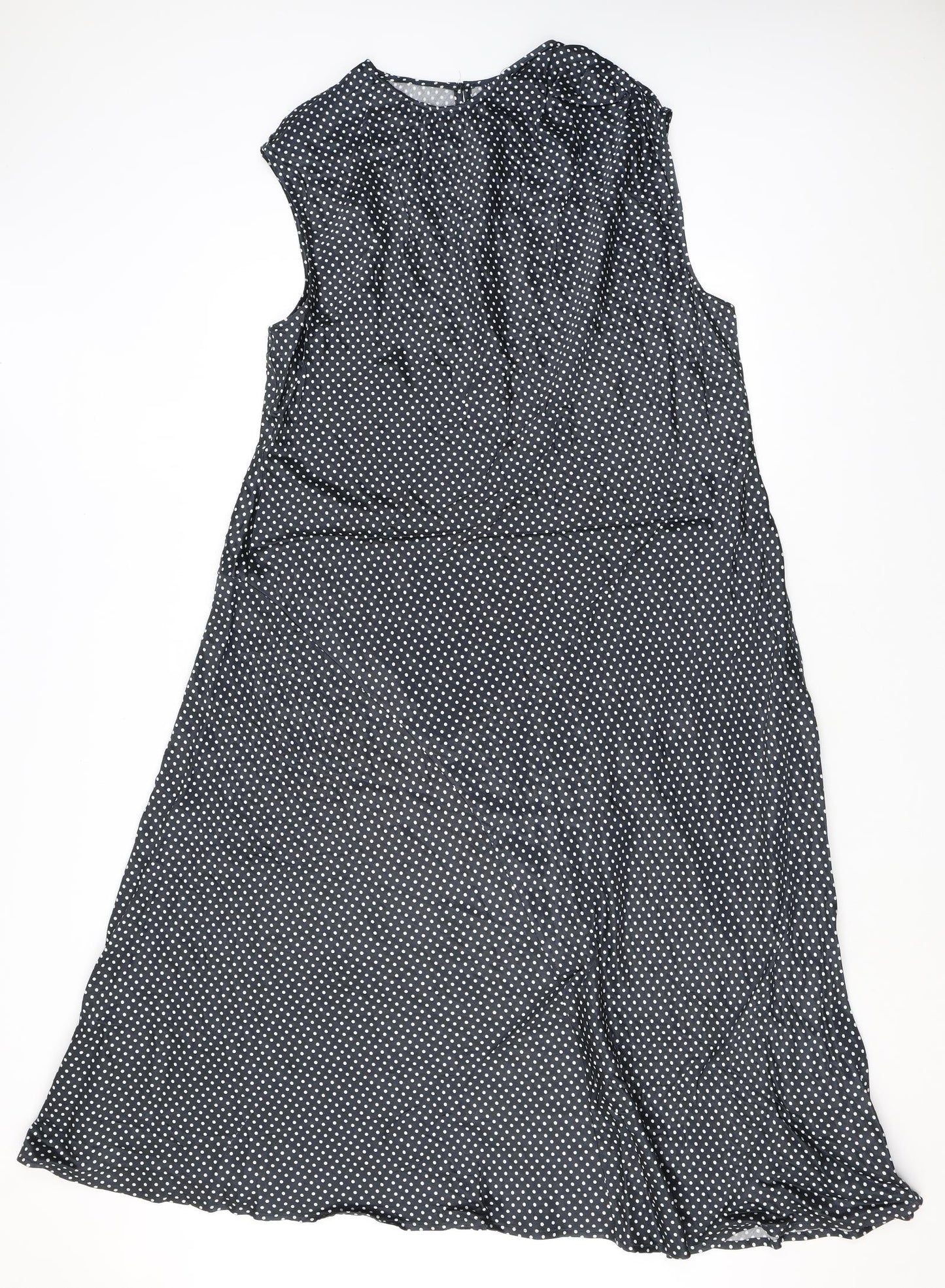 Marks and Spencer Womens Black Polka Dot Viscose A-Line Size 22 Round Neck Button