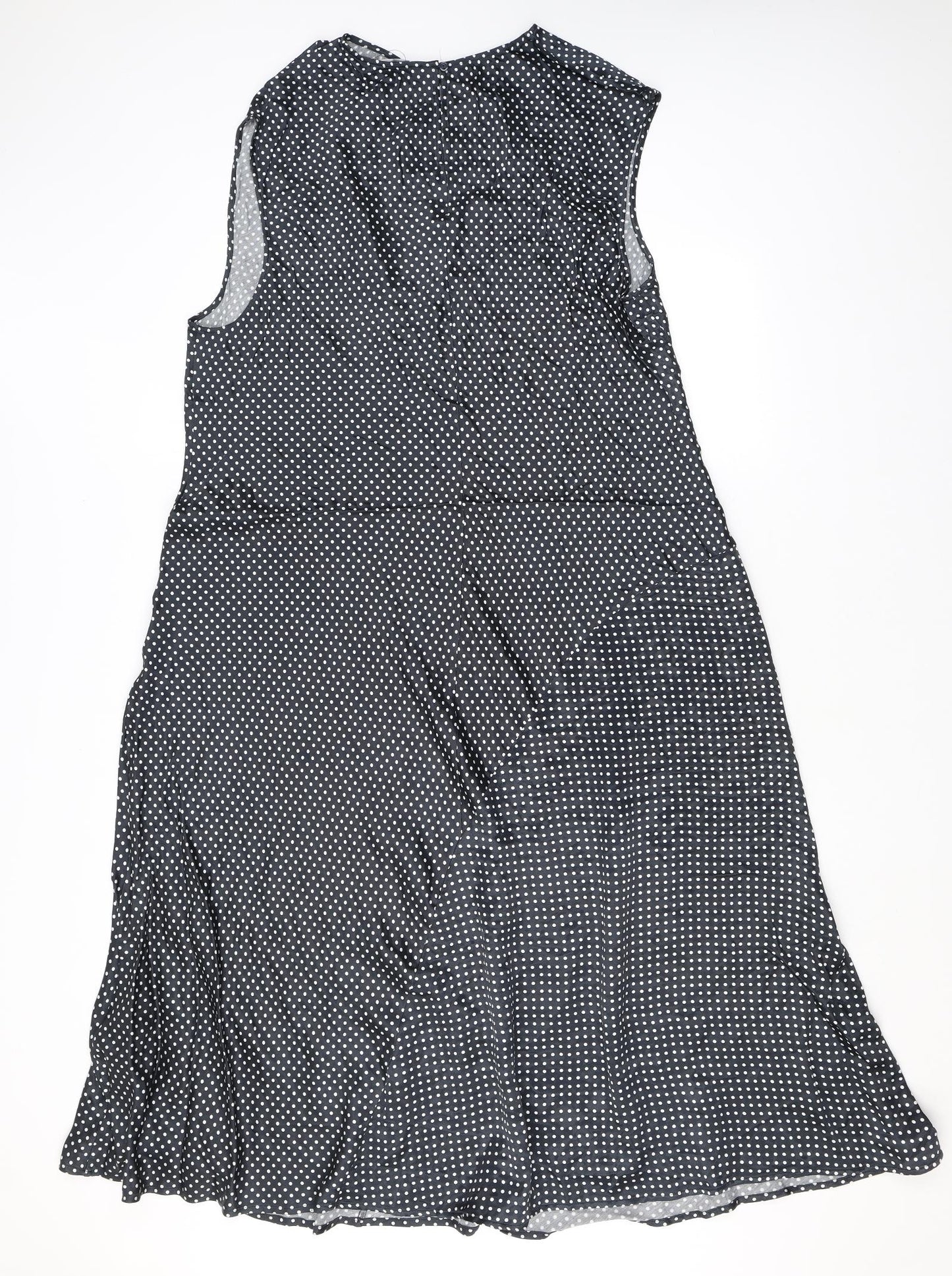 Marks and Spencer Womens Black Polka Dot Viscose A-Line Size 22 Round Neck Button
