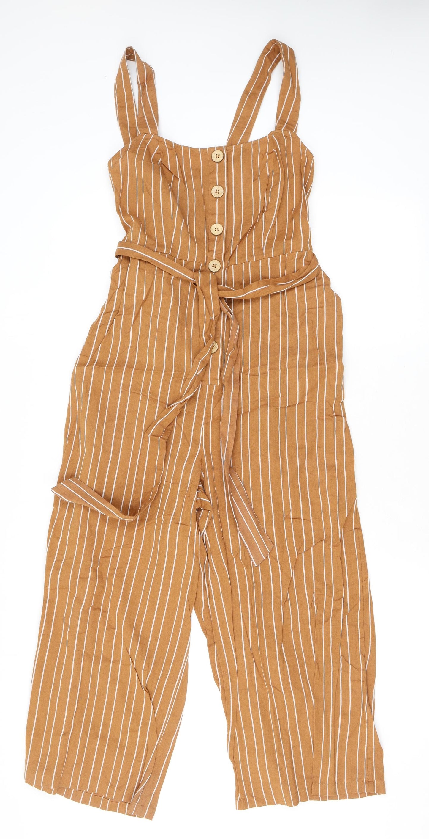 New Look Womens Brown Striped Viscose Jumpsuit One-Piece Size 12 L22 in Button