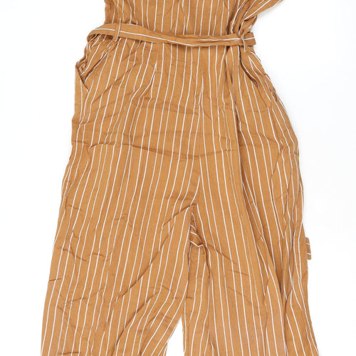 New Look Womens Brown Striped Viscose Jumpsuit One-Piece Size 12 L22 in Button