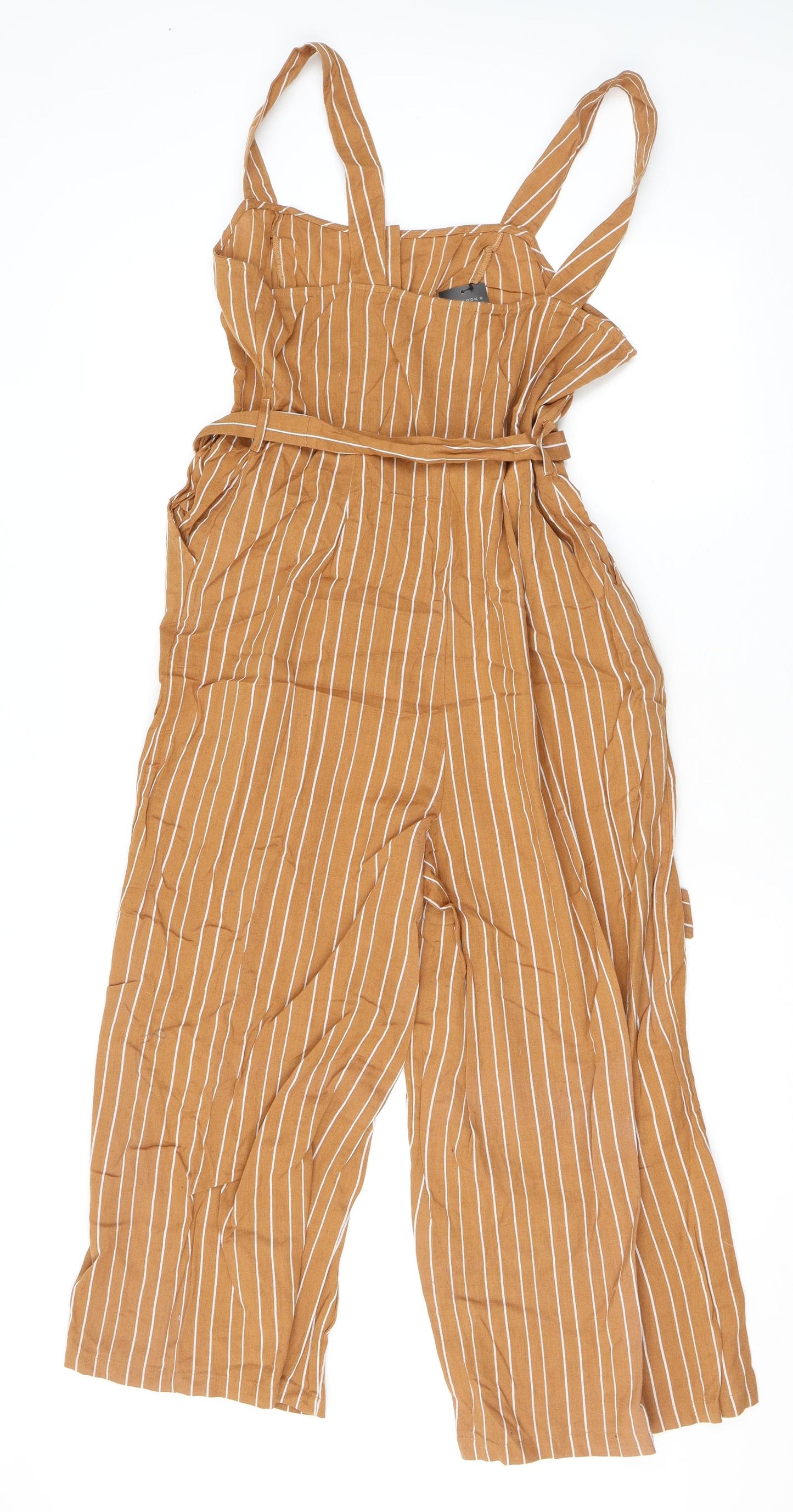 New Look Womens Brown Striped Viscose Jumpsuit One-Piece Size 12 L22 in Button