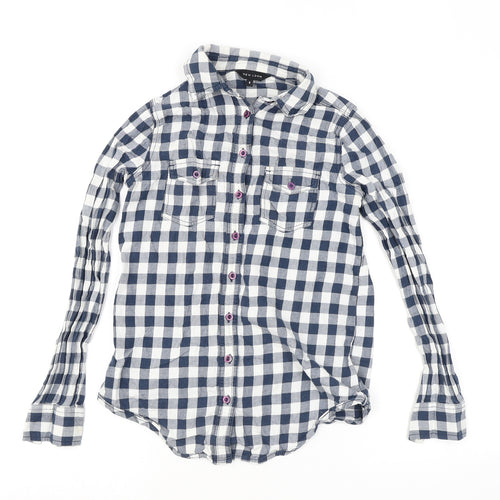 New Look Womens Blue Check Viscose Basic Button-Up Size 6 Collared