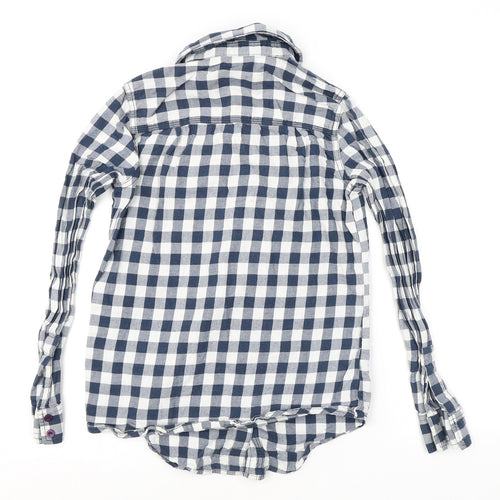 New Look Womens Blue Check Viscose Basic Button-Up Size 6 Collared