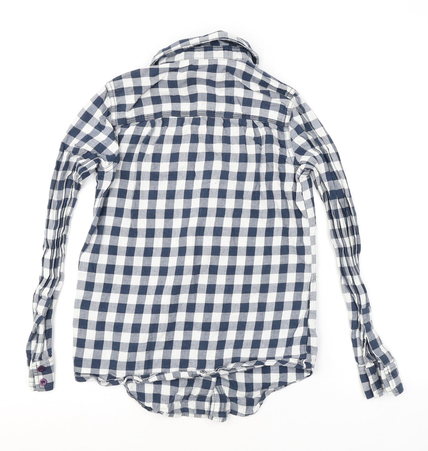 New Look Womens Blue Check Viscose Basic Button-Up Size 6 Collared