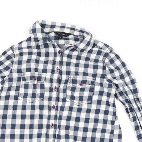 New Look Womens Blue Check Viscose Basic Button-Up Size 6 Collared