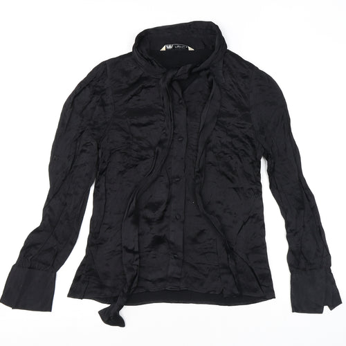 Zara Womens Black Viscose Basic Button-Up Size S High Neck