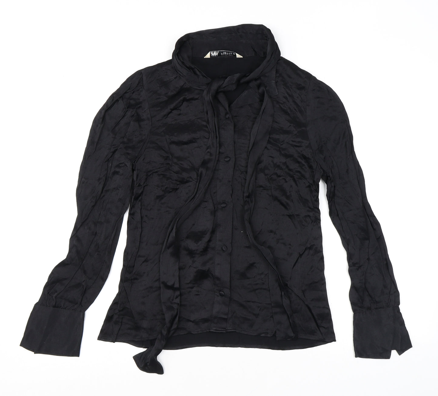 Zara Womens Black Viscose Basic Button-Up Size S High Neck