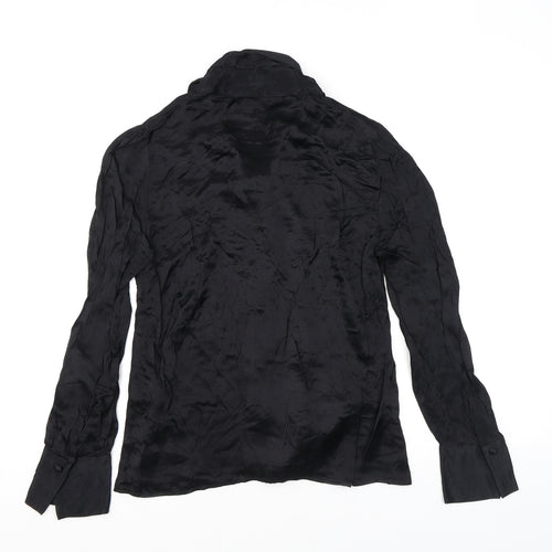 Zara Womens Black Viscose Basic Button-Up Size S High Neck