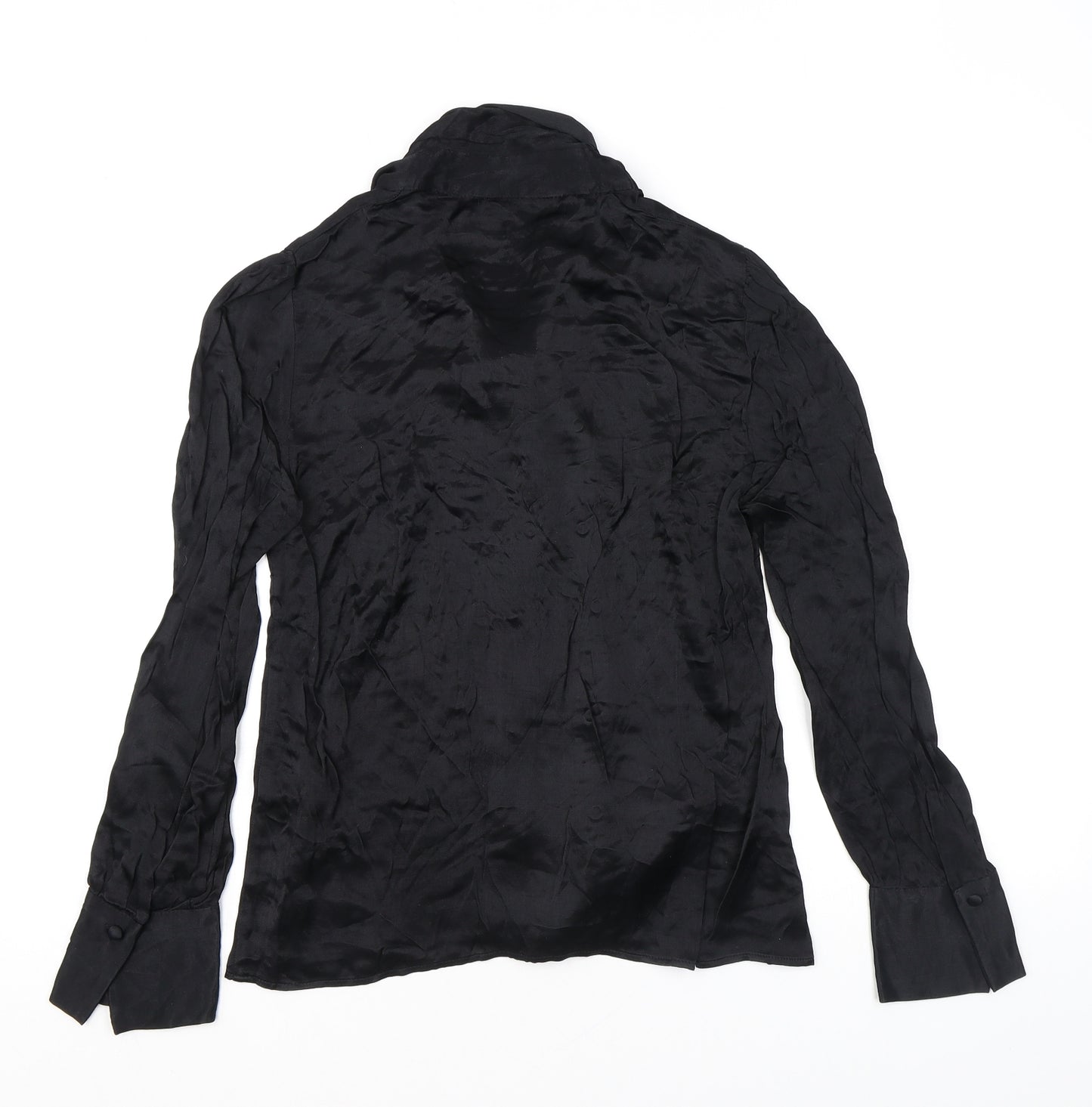 Zara Womens Black Viscose Basic Button-Up Size S High Neck