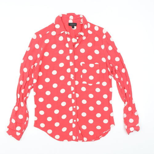 Topshop Womens Pink Polka Dot Viscose Basic Button-Up Size 6 Collared