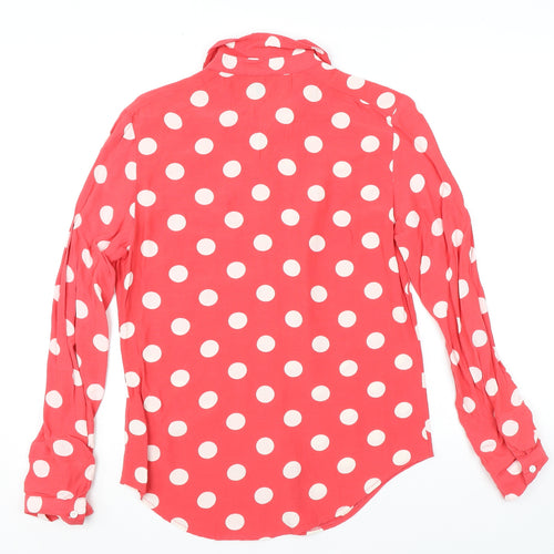 Topshop Womens Pink Polka Dot Viscose Basic Button-Up Size 6 Collared