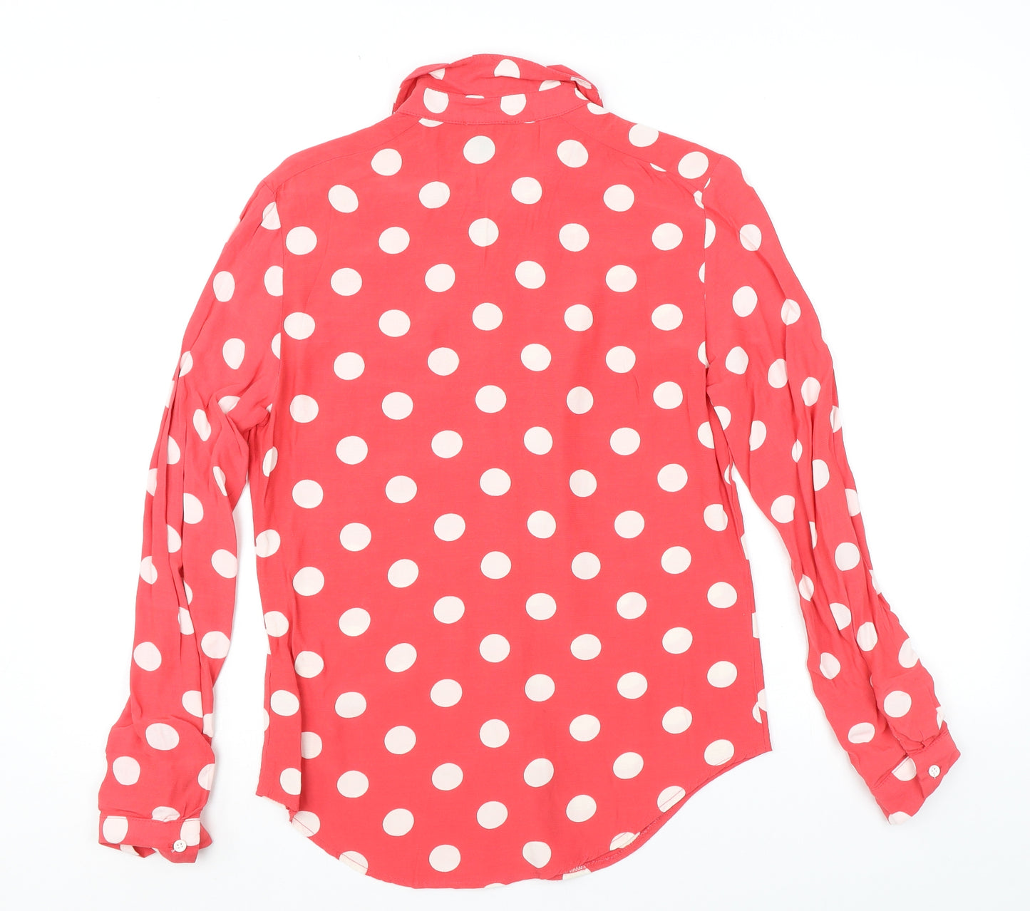 Topshop Womens Pink Polka Dot Viscose Basic Button-Up Size 6 Collared