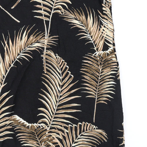 H&M Womens Black Geometric Linen T-Shirt Dress Size 8 V-Neck Pullover