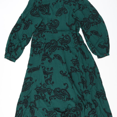 Marks and Spencer Womens Green Paisley Viscose Shirt Dress Size 16 Collared Button