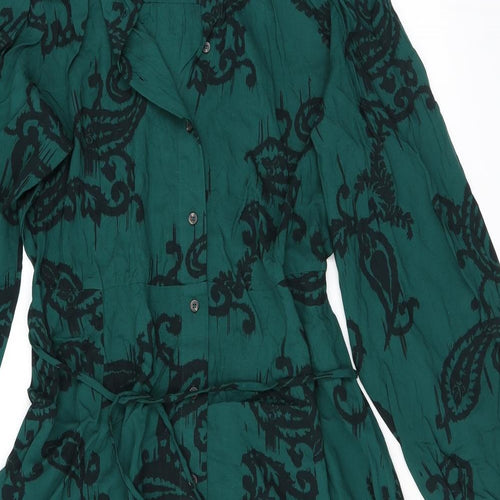 Marks and Spencer Womens Green Paisley Viscose Shirt Dress Size 16 Collared Button