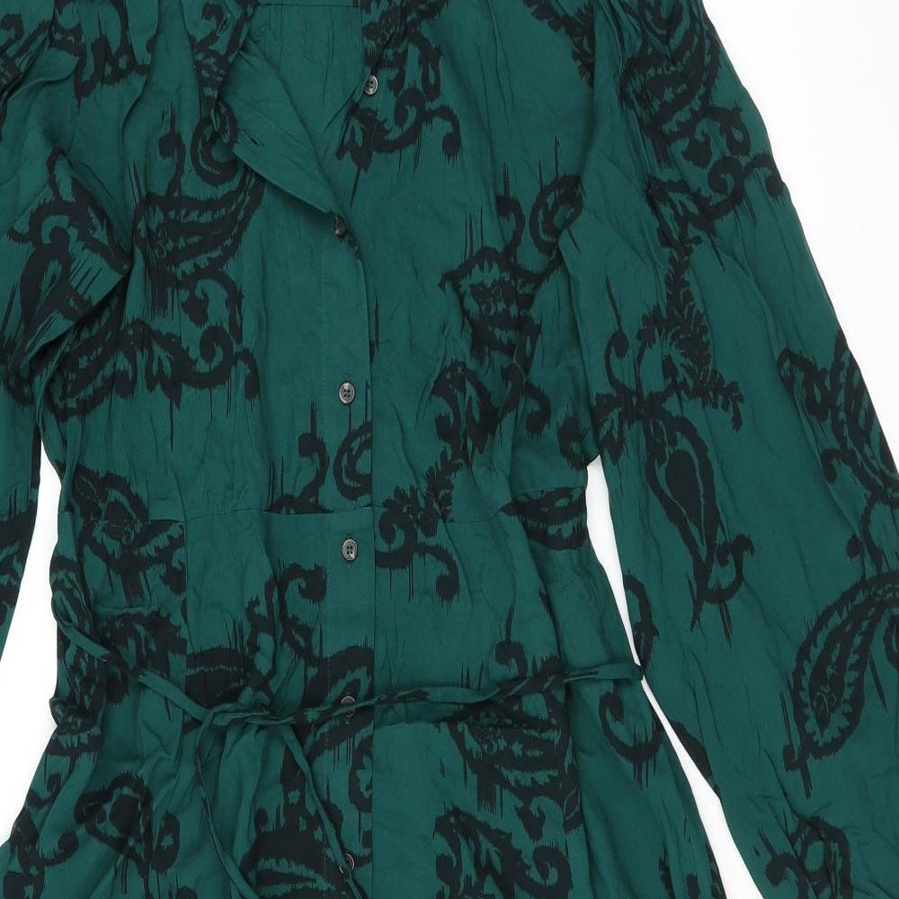 Marks and Spencer Womens Green Paisley Viscose Shirt Dress Size 16 Collared Button