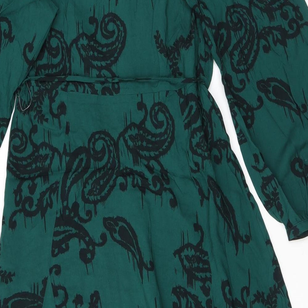 Marks and Spencer Womens Green Paisley Viscose Shirt Dress Size 16 Collared Button