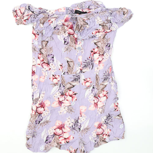 New Look Womens Purple Floral Viscose Playsuit One-Piece Size 10 L3 in Zip