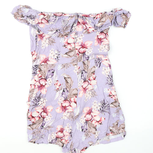 New Look Womens Purple Floral Viscose Playsuit One-Piece Size 10 L3 in Zip