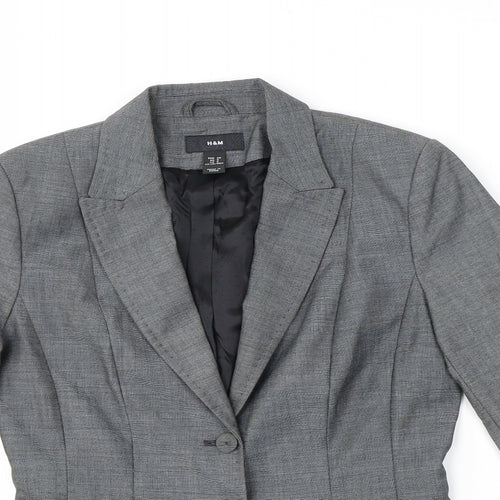 H&M Womens Grey Geometric Polyester Jacket Suit Jacket Size 10