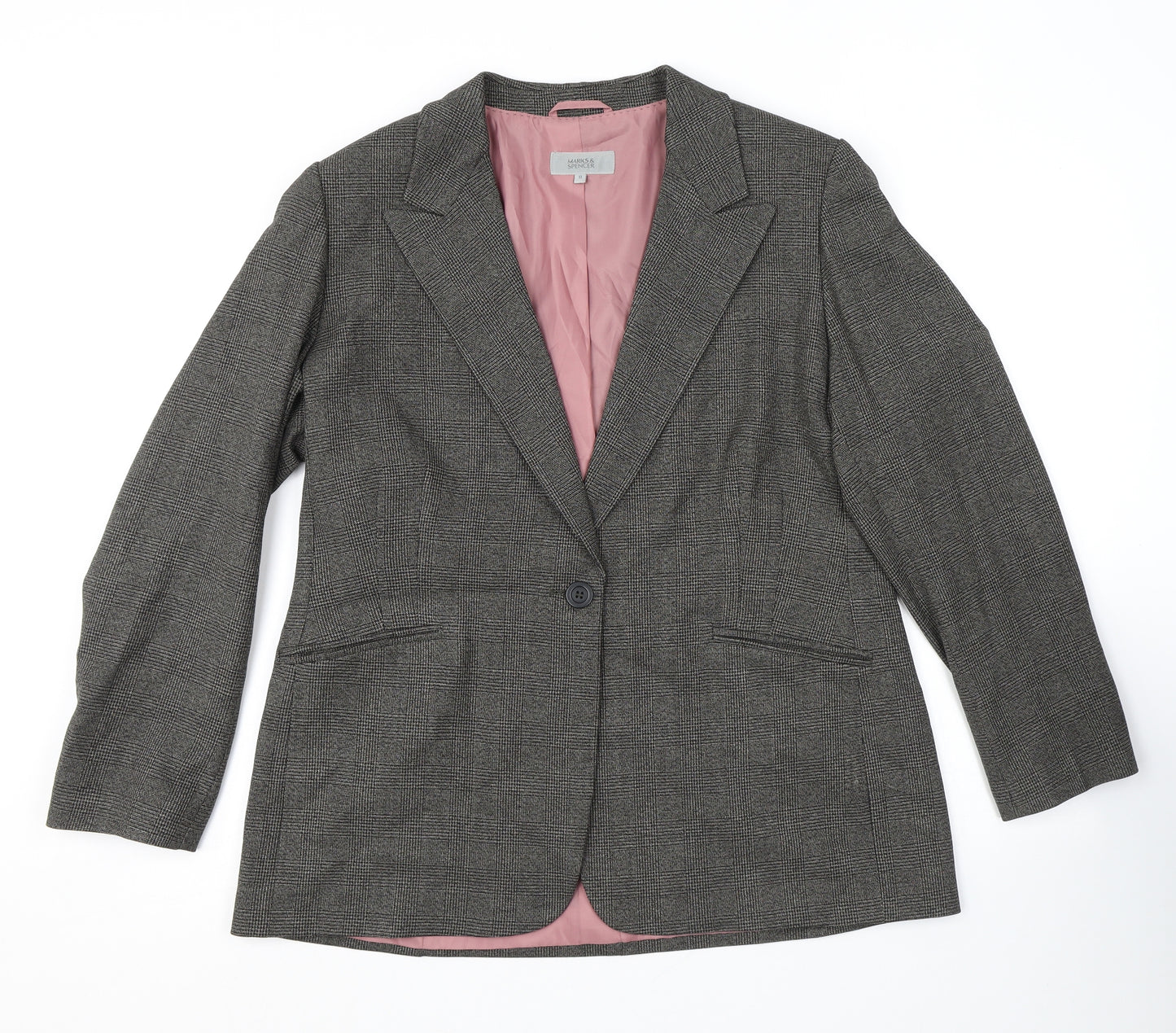 Marks and Spencer Womens Brown Plaid Polyester Jacket Suit Jacket Size 18