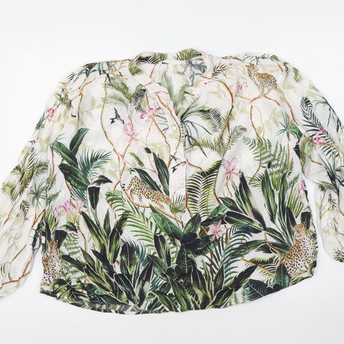 H&M Womens White Floral Viscose Basic Button-Up Size 4 Round Neck