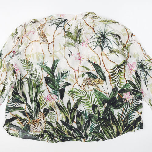 H&M Womens White Floral Viscose Basic Button-Up Size 4 Round Neck