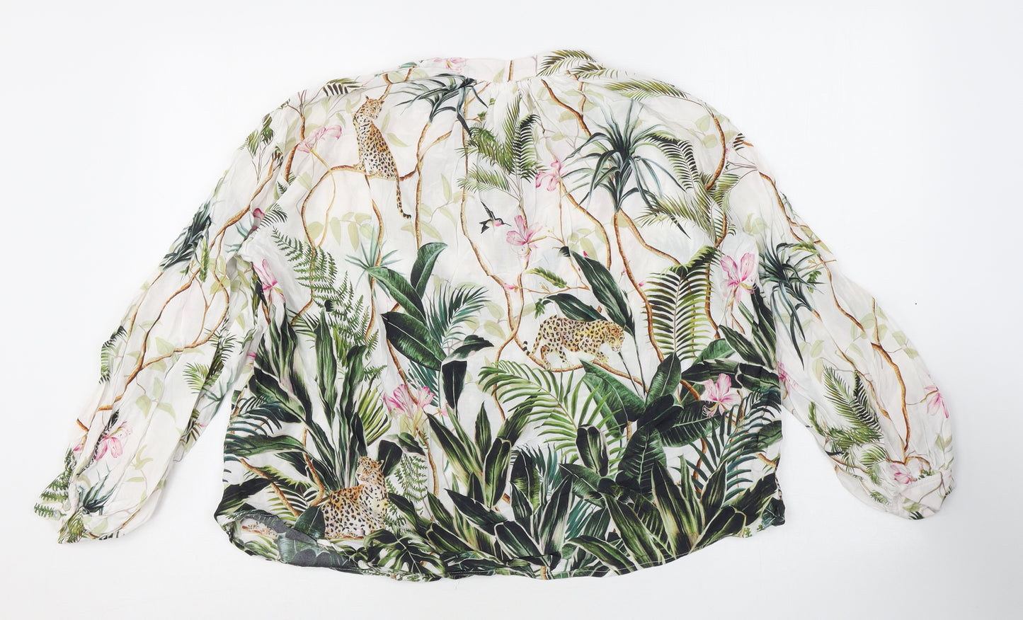 H&M Womens White Floral Viscose Basic Button-Up Size 4 Round Neck