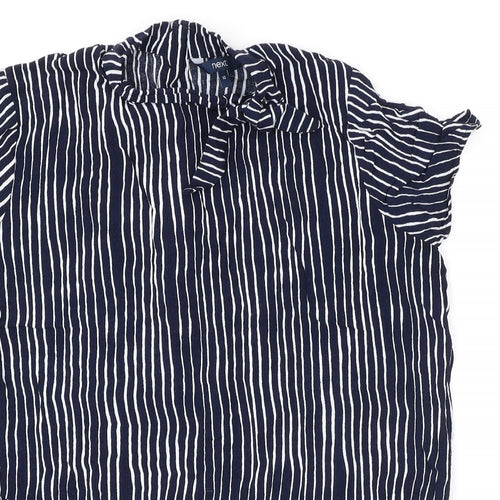 NEXT Womens Blue Striped Viscose Basic Blouse Size 12 Round Neck