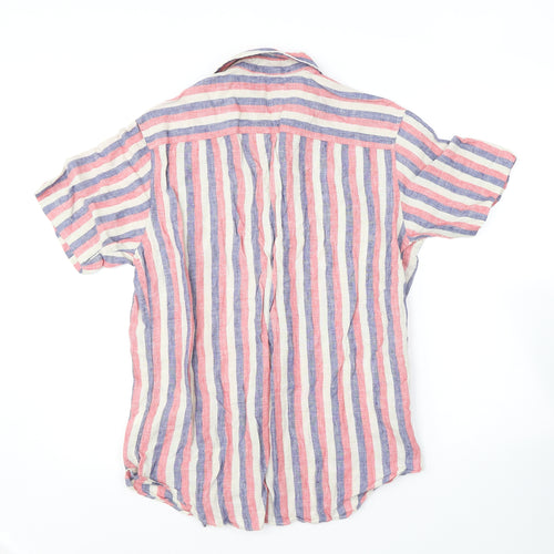 Marks and Spencer Mens Multicoloured Striped Linen Button-Up Size S Collared Button