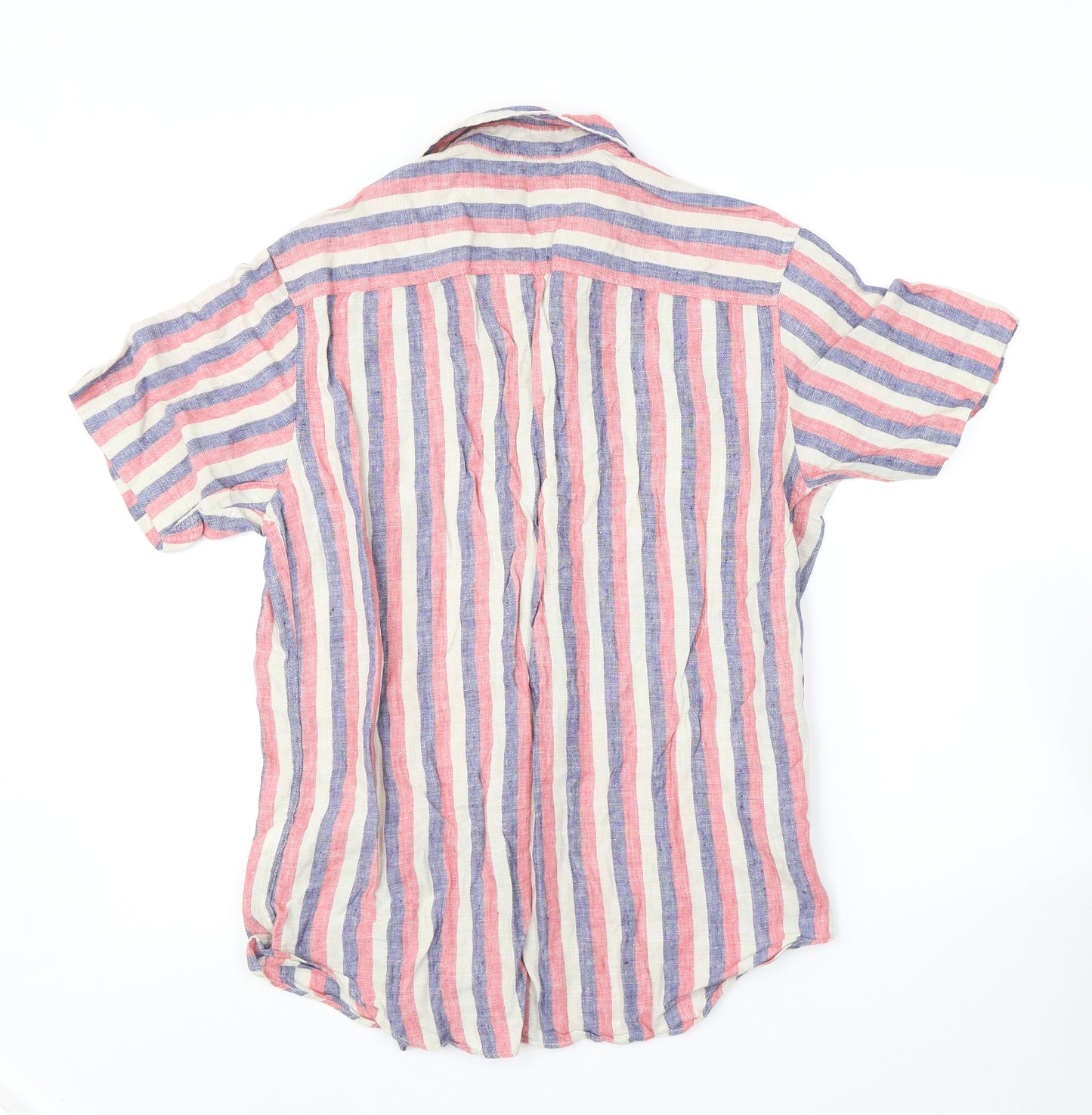 Marks and Spencer Mens Multicoloured Striped Linen Button-Up Size S Collared Button