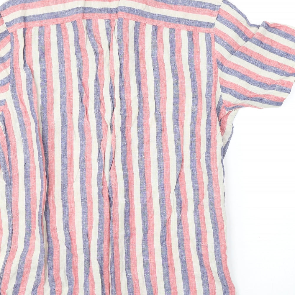 Marks and Spencer Mens Multicoloured Striped Linen Button-Up Size S Collared Button