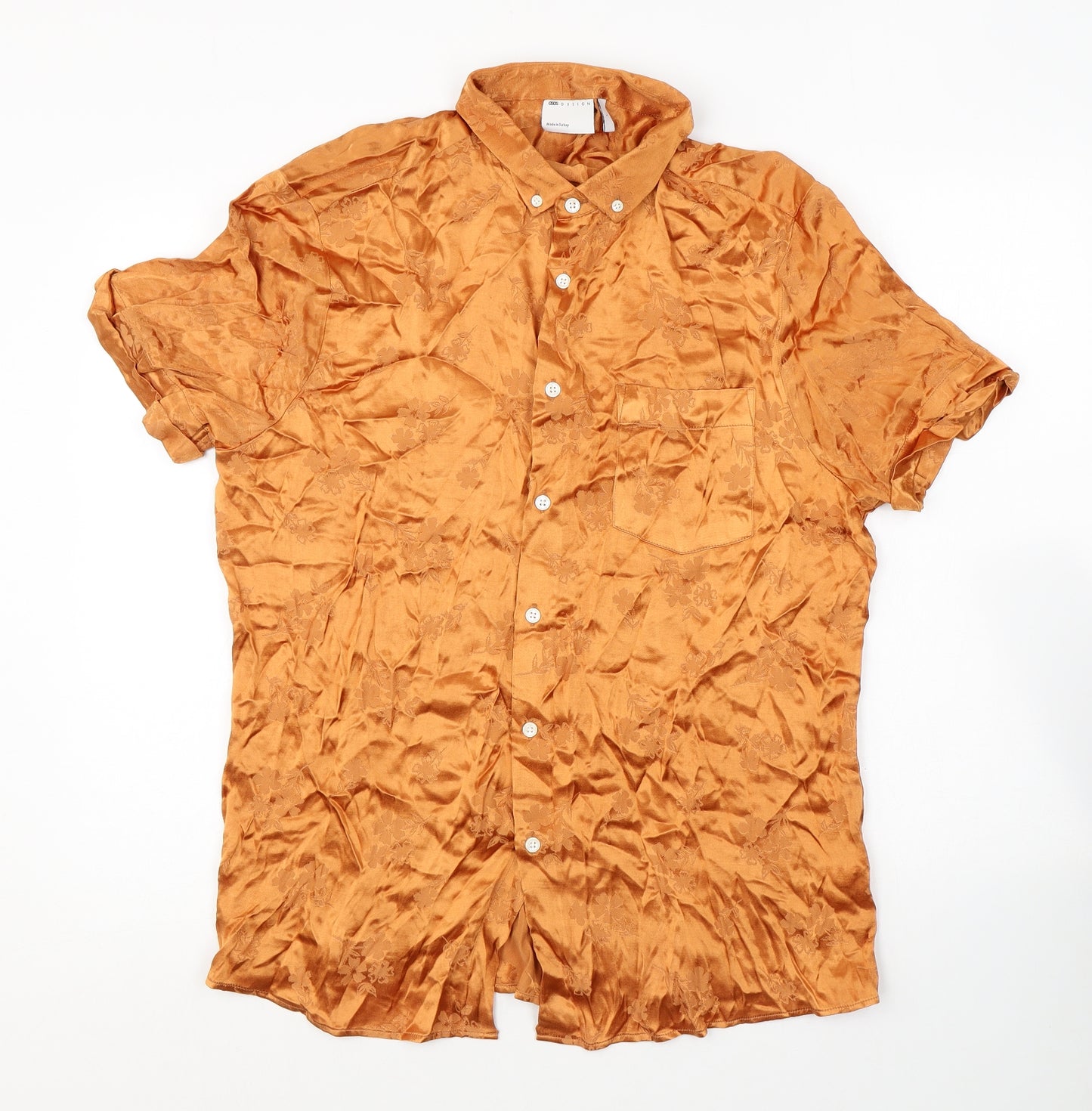 ASOS Mens Orange Viscose Button-Up Size L Collared Button