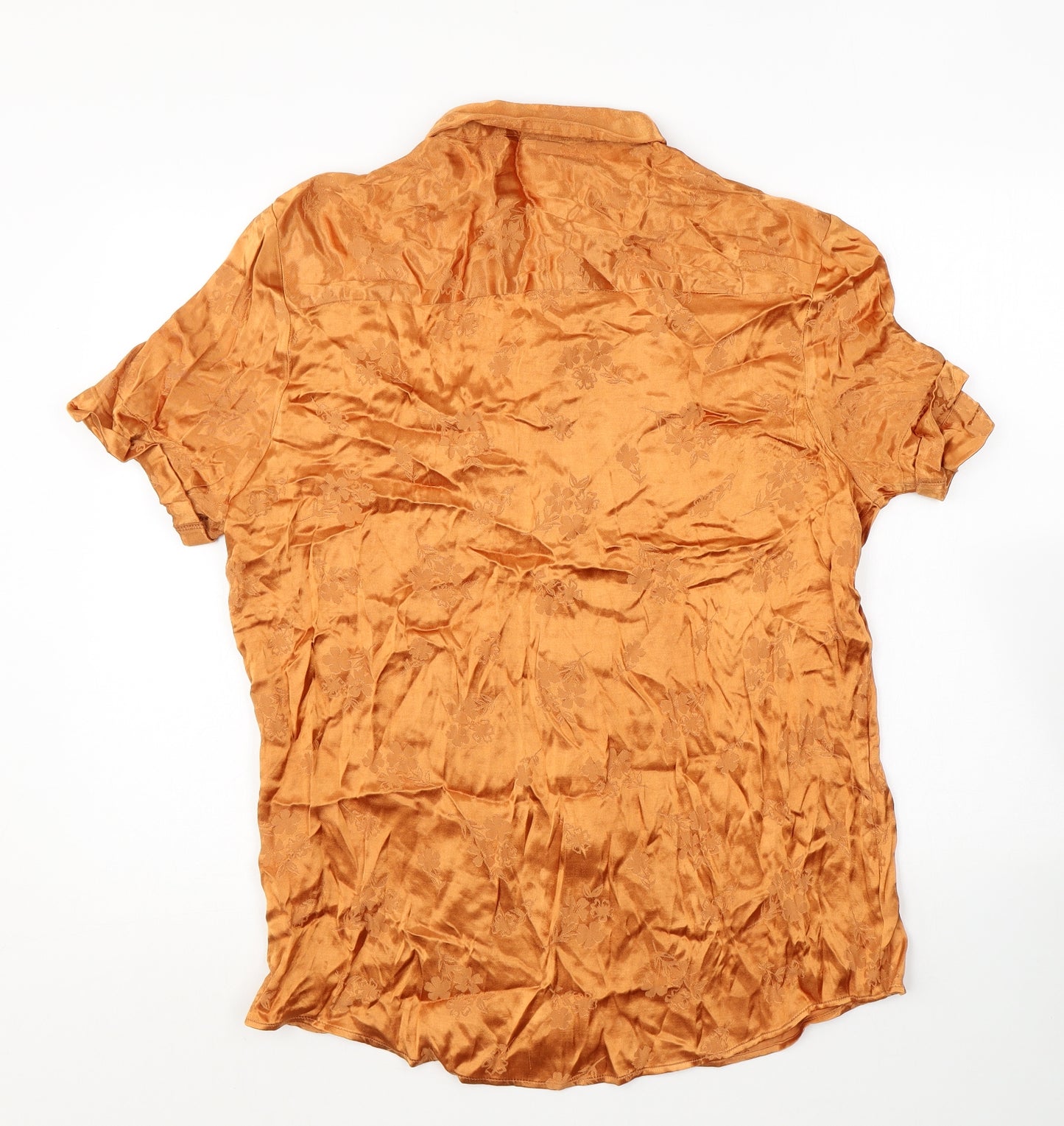 ASOS Mens Orange Viscose Button-Up Size L Collared Button