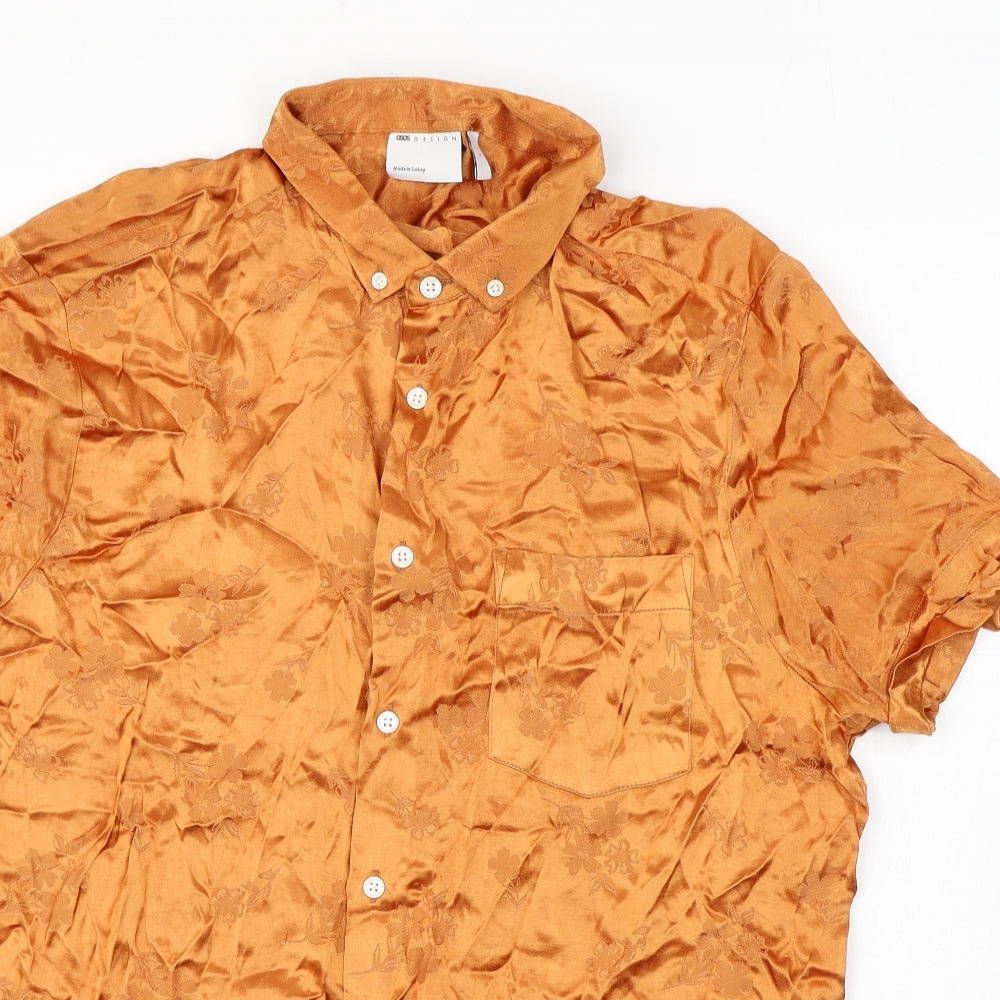 ASOS Mens Orange Viscose Button-Up Size L Collared Button