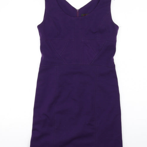 Pinkiss Womens Purple Polyester Pencil Dress Size 12 Scoop Neck Zip