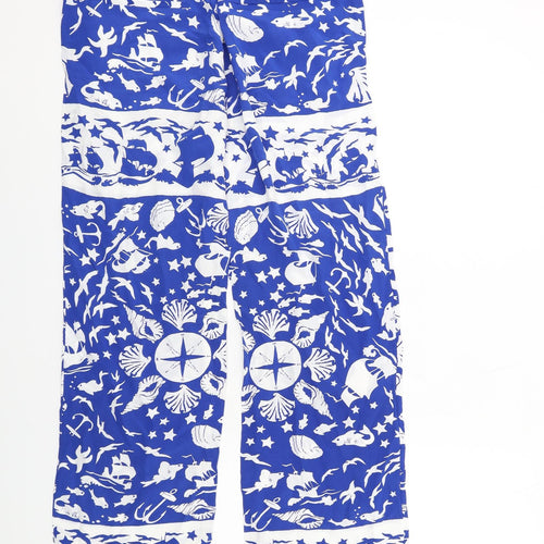 & Other Stories Womens Blue Geometric Polyester Trousers Size 8 L29 in Regular Drawstring