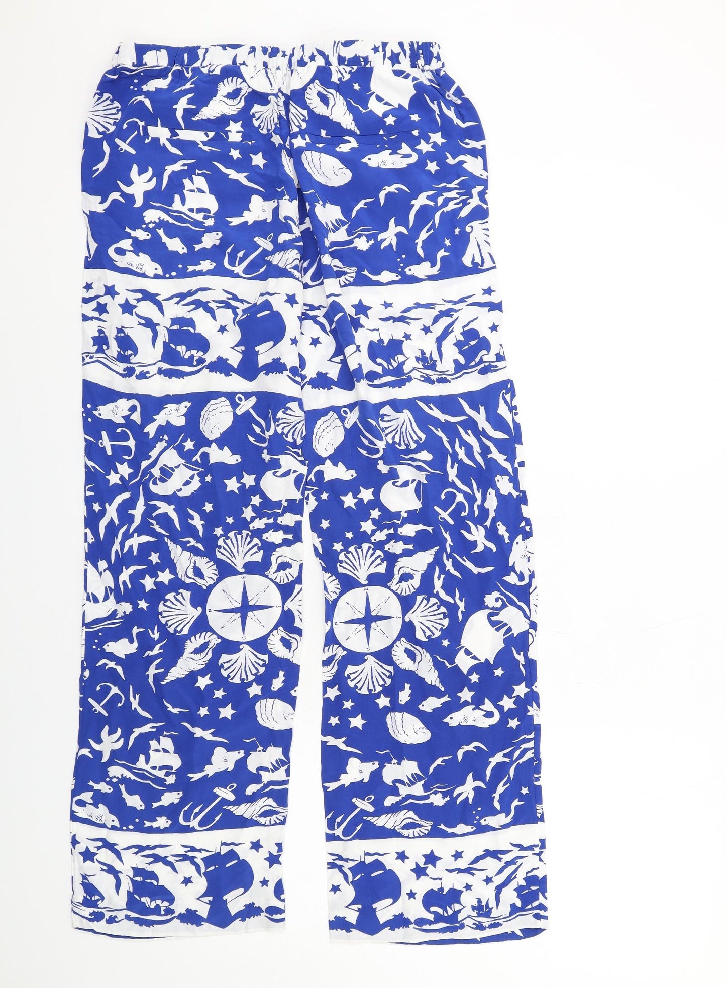 & Other Stories Womens Blue Geometric Polyester Trousers Size 8 L29 in Regular Drawstring