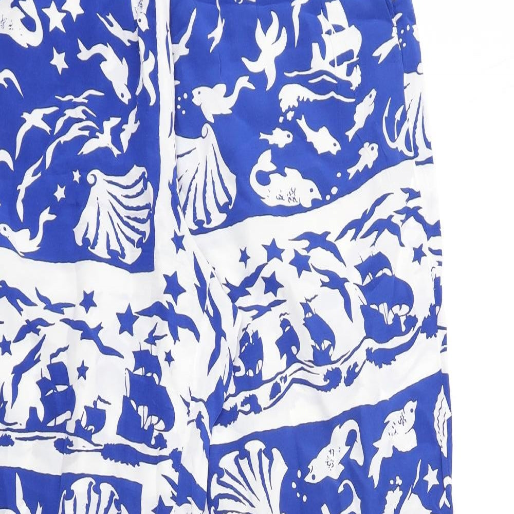 & Other Stories Womens Blue Geometric Polyester Trousers Size 8 L29 in Regular Drawstring