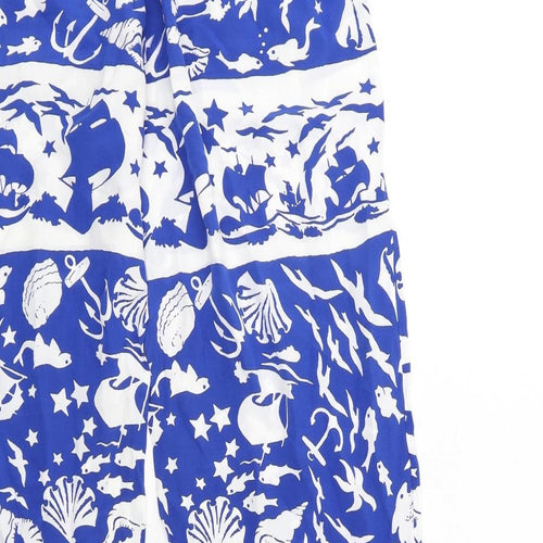 & Other Stories Womens Blue Geometric Polyester Trousers Size 8 L29 in Regular Drawstring