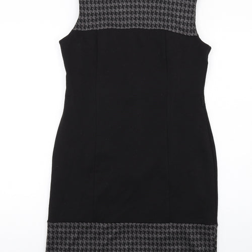 BHS Womens Black Geometric Polyester Shift Size 12 Boat Neck Zip