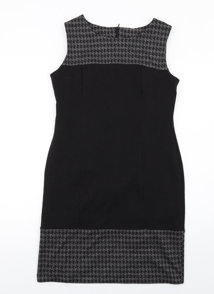 BHS Womens Black Geometric Polyester Shift Size 12 Boat Neck Zip