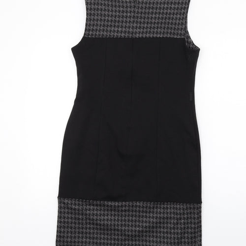 BHS Womens Black Geometric Polyester Shift Size 12 Boat Neck Zip