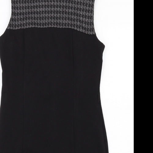 BHS Womens Black Geometric Polyester Shift Size 12 Boat Neck Zip
