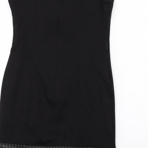 BHS Womens Black Geometric Polyester Shift Size 12 Boat Neck Zip