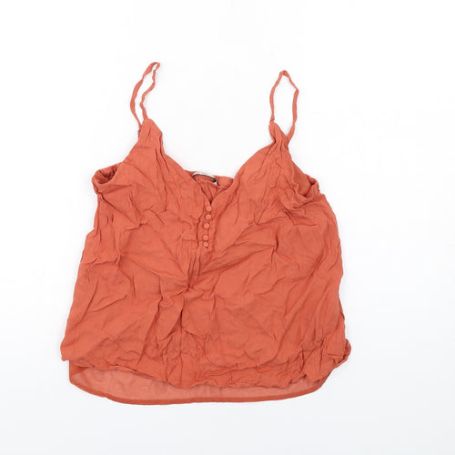 Stradivarius Womens Orange Viscose Basic Tank Size L V-Neck