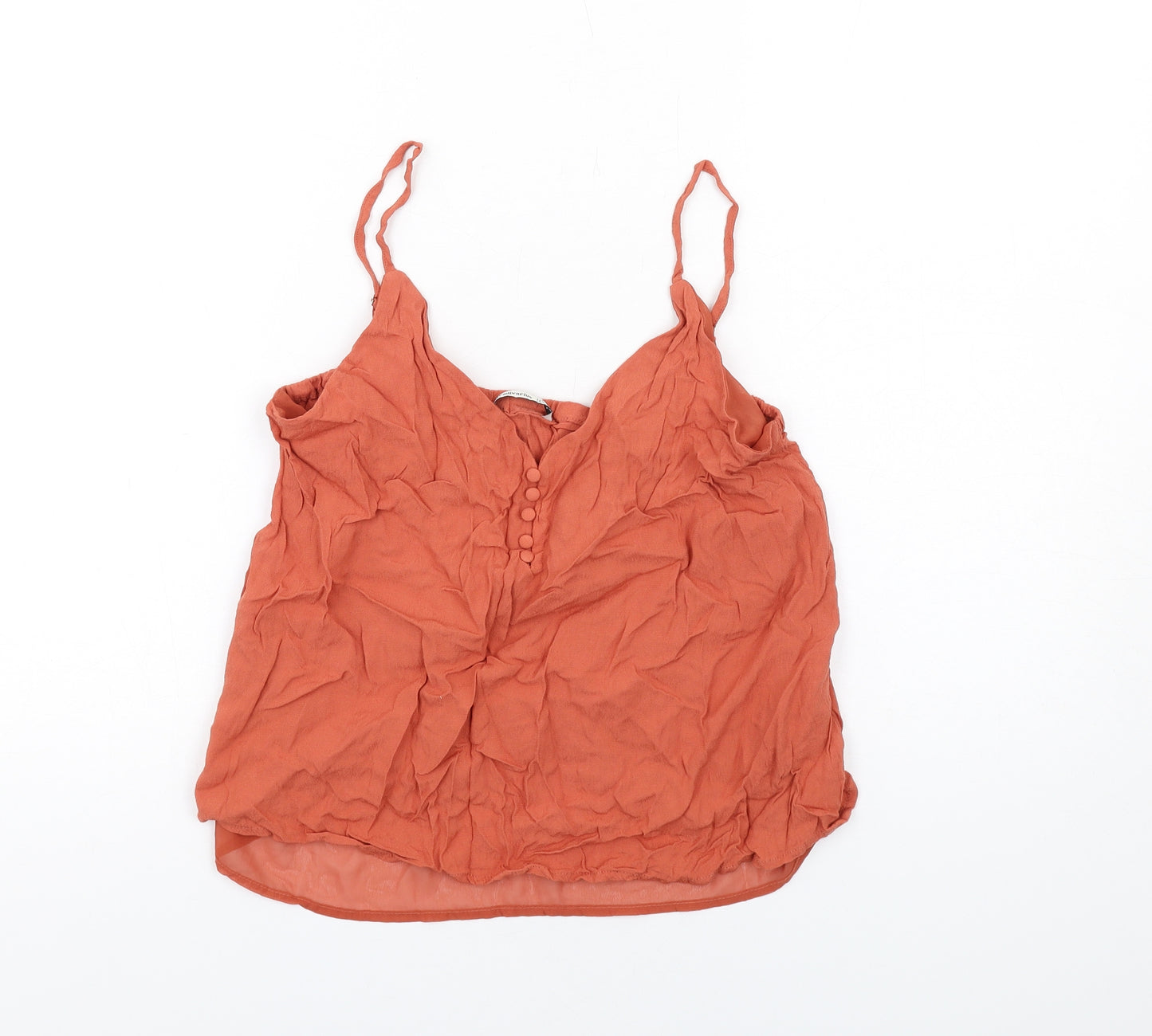 Stradivarius Womens Orange Viscose Basic Tank Size L V-Neck