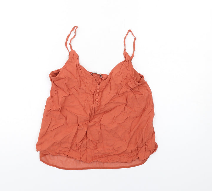 Stradivarius Womens Orange Viscose Basic Tank Size L V-Neck