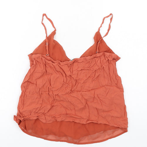 Stradivarius Womens Orange Viscose Basic Tank Size L V-Neck