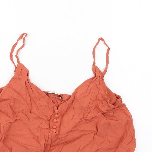 Stradivarius Womens Orange Viscose Basic Tank Size L V-Neck